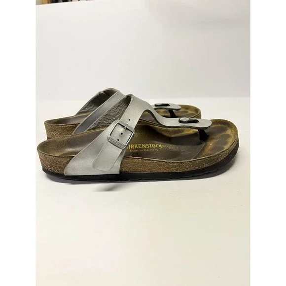 Birkenstock GIZEH Toe-Post Flat Sandals EU 39 Womens 8 Pewter Silver Birko-Flor - Picture 8 of 8
